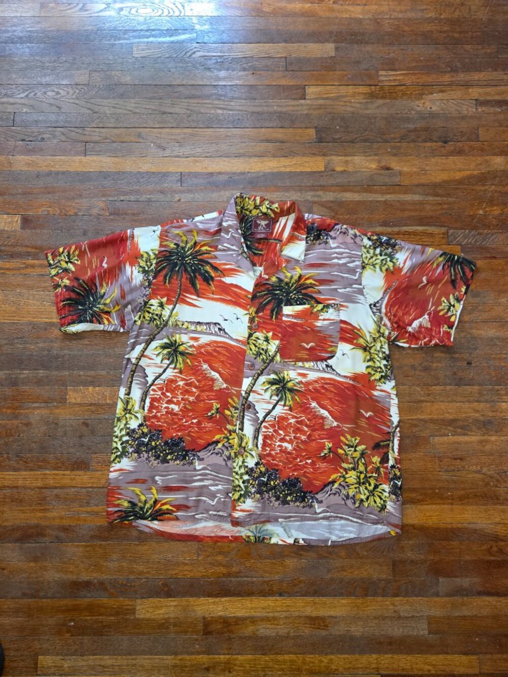 Khaki Safari Orange Beach Sunset Short Sleeve Cabana Shirt
